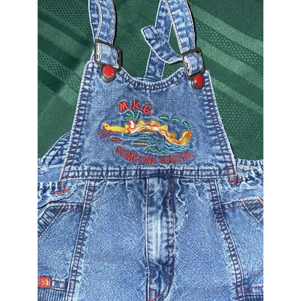 VTG Monkey Gold MGK Someone Special Golden Alligator Baby Demin Overalls Sz 4